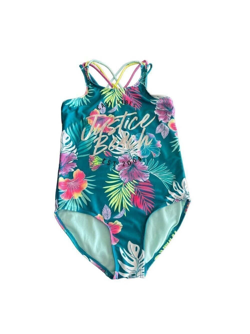 Justice Girl Tropical Print One Piece Swimsuit size L
